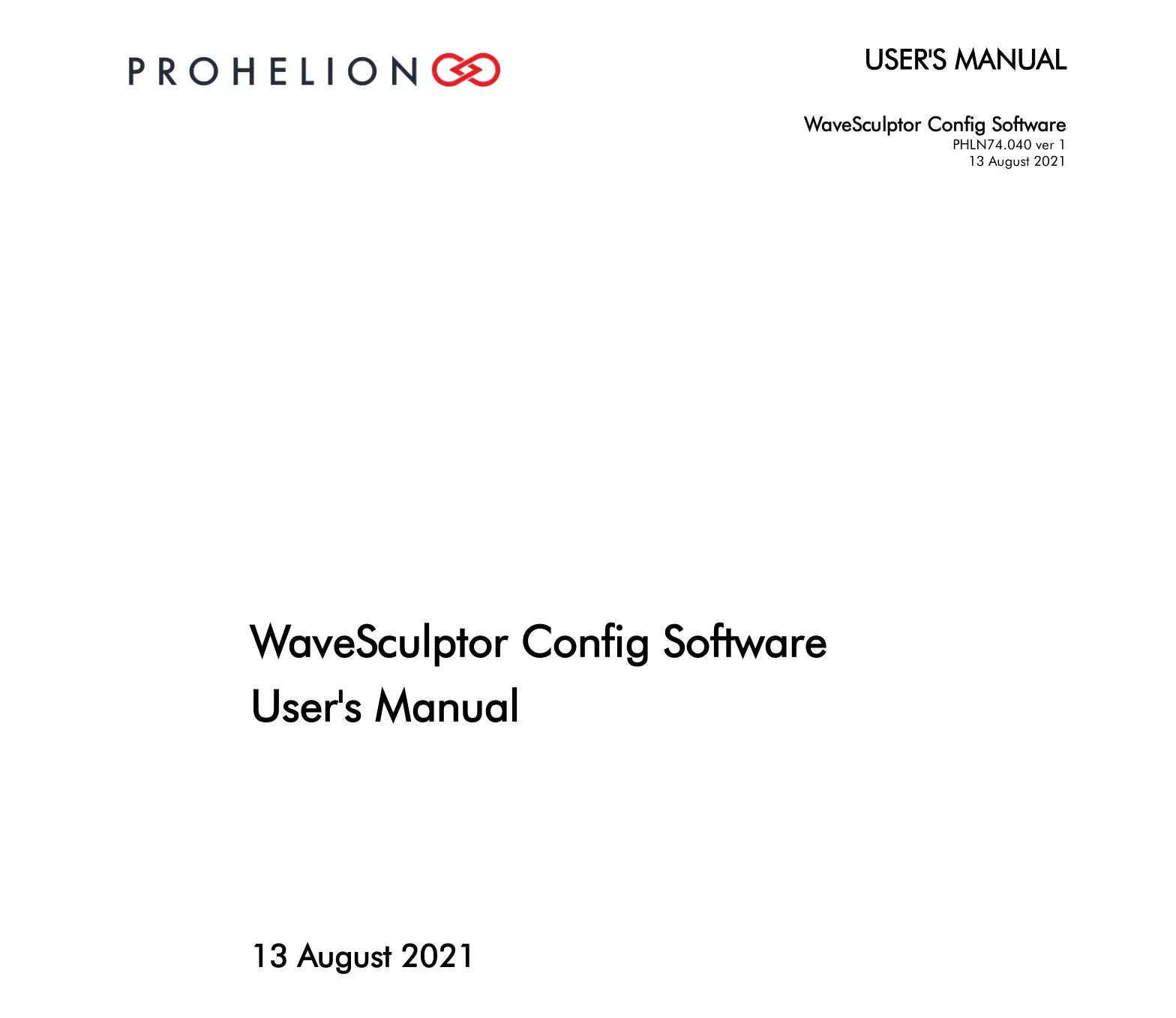 PROHELION PHLN74 WaveSculptor Config Software User Manual