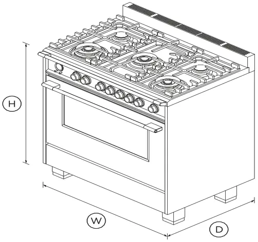 FISHER PAYKEL OR36SCG6W1 36 Inch 5 Burners Dual Fuel Range - DIMENSIONS