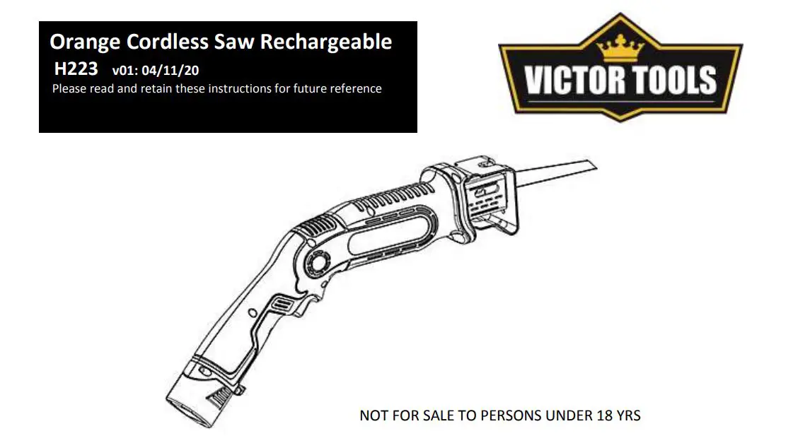 Coopers Orange Cordless Saw Rechargeable H223 Instruction Manual