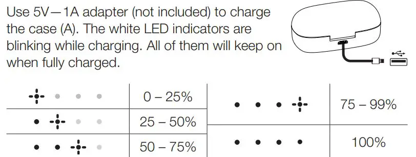 amazon basics B07T3VJKF4 Ultra-Light True Wireless Bluetooth Earbuds User Guide - Charging the case (A)