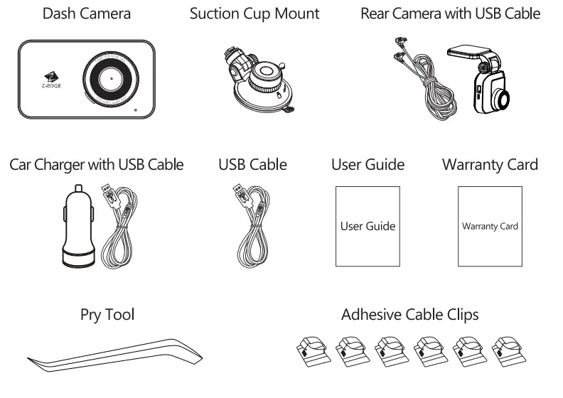 Z-EDGE R1 Dual Dash Cam Built in Wi-Fi FHD 1080P Camera - Package