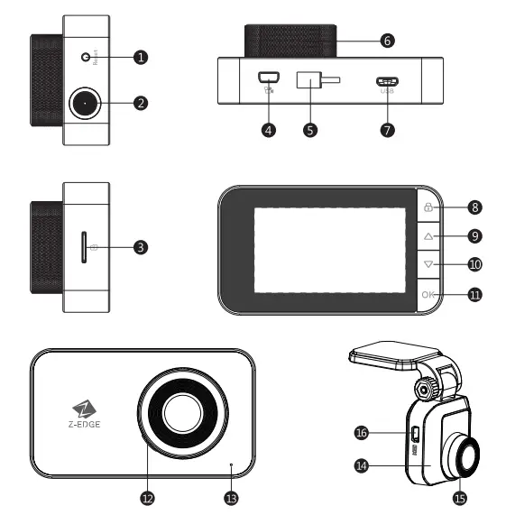 Z-EDGE R1 Dual Dash Cam Built in Wi-Fi FHD 1080P Camera - product