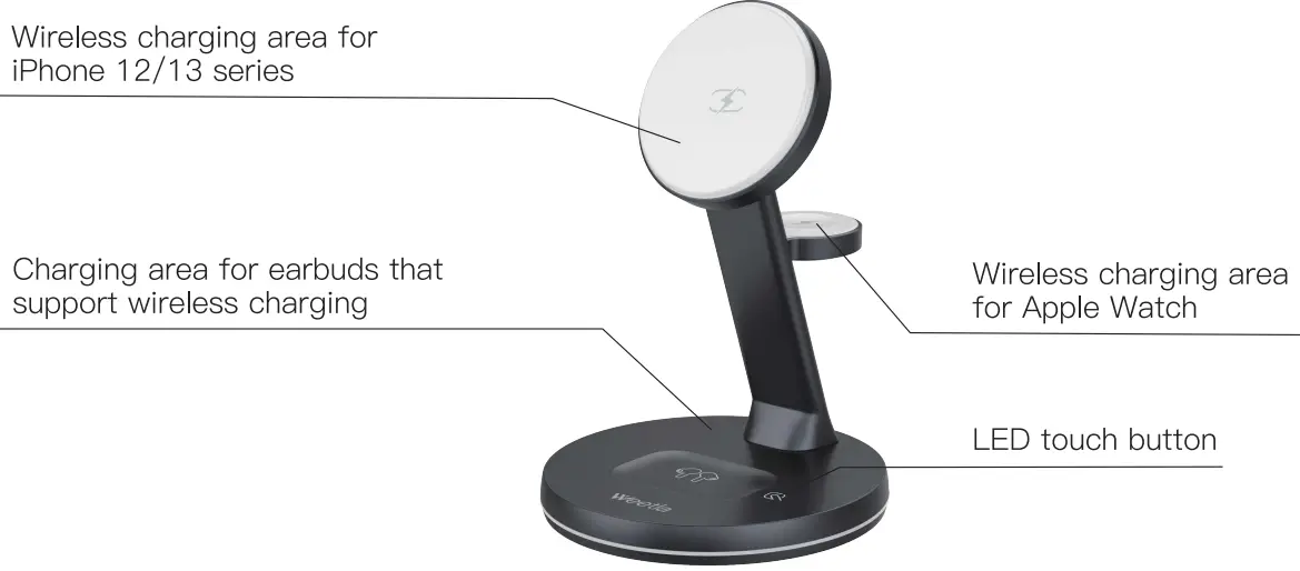 Weetla Three in One Wireless Charger - functions