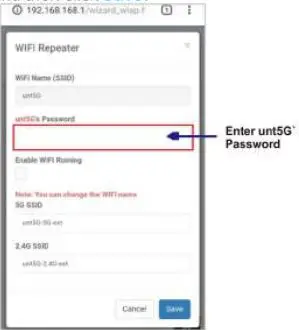 VERRATEK WiFi Extender Installation Guide - Enter unt5G password