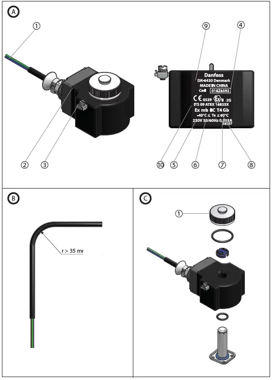 Danfoss 042R0151 Type BO Solenoid Coil for Control In Potentially Explosive Areas 2