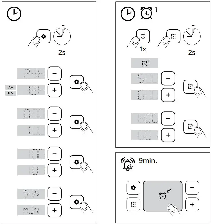 IKEA 605.117.10 BONDTOLVAN Alarm Clock Digital Green 20x8 Cm Instructions - How to use