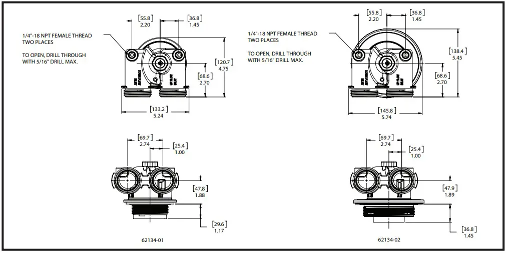 PENTAIR Fleck 125 In And Out Valve - DIMENSIONAL DRAWINGS