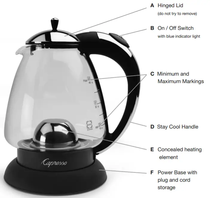 Capresso H2O PLUS Cordless Glass Water Kettle 259 -figure 1