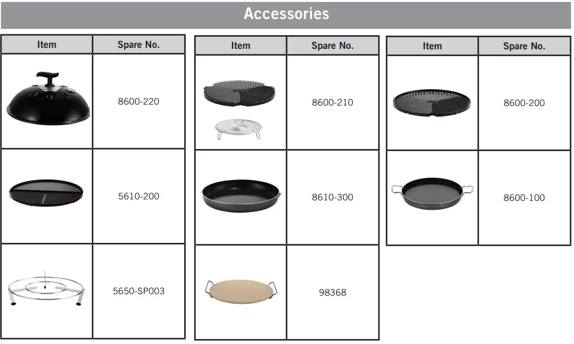 CADAC 5650 50 mbar Grillo Chef 2 BBQ Dome Combo Gas Grill Instructions - Accessories