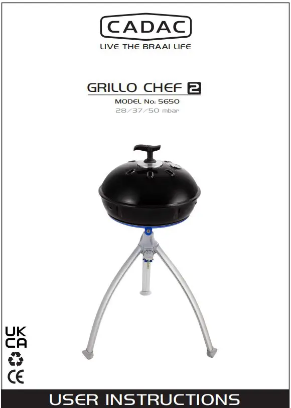 CADAC 5650 50 mbar Grillo Chef 2 BBQ Dome Combo Gas Grill Instructions
