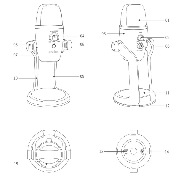 Godox UMic82 Multi Pattern USB Condenser Microphone- Name of Parts