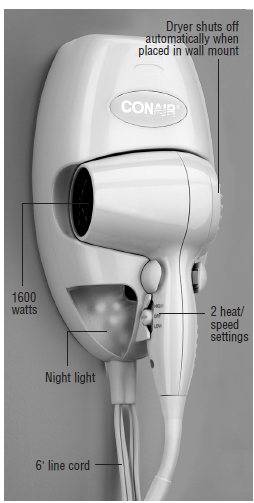 CONAIR-134R Wall-Mount-Dryer-fig 1