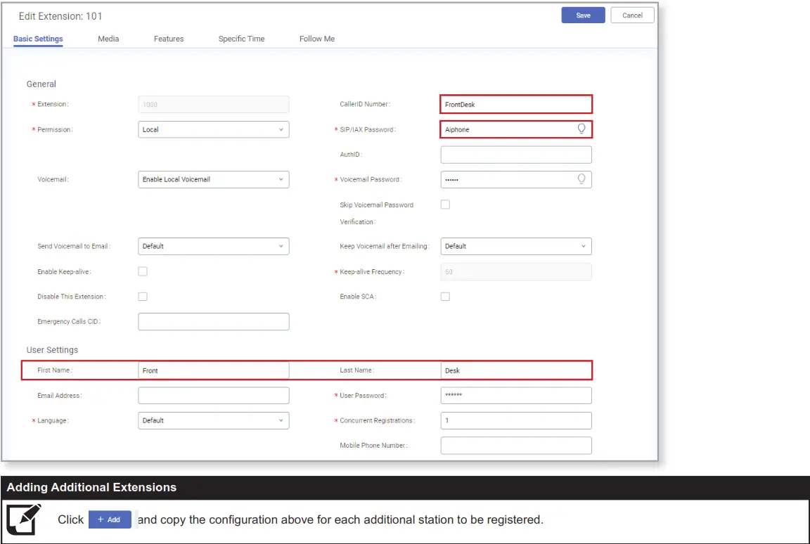 AIPHONE IXW PBXA Device - CallerID Number
