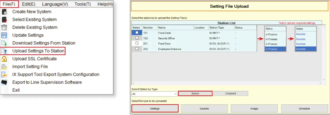 AIPHONE IXW PBXA Device - Uploading