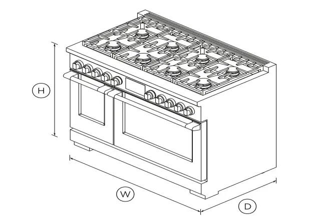 FISHER PAYKEL RDV3-488-L Dual Fuel Range, 48 8 Burners, Self cleaning - DIMENSIONS