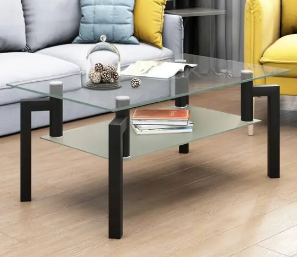 THE-HOME-DEPOT-D01-CT004 39.1-Inch-Black-Rectangle-Glass-Coffee-Table-with-Storage-product