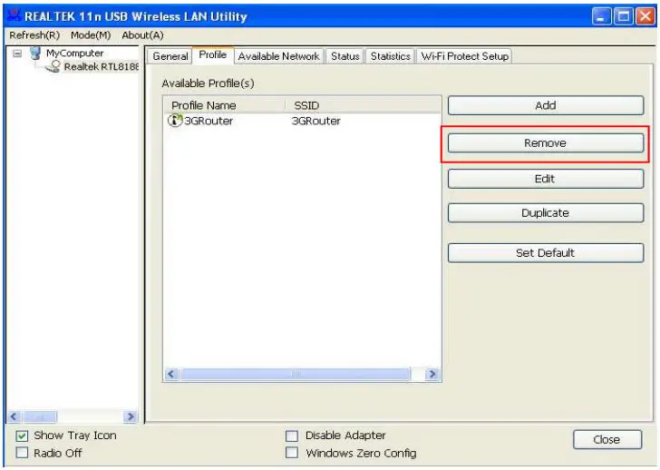 DIGITUS DN-70543 Wireless 300n Usb 2.0 Internet Adapter User Manual - Remove an existing profile