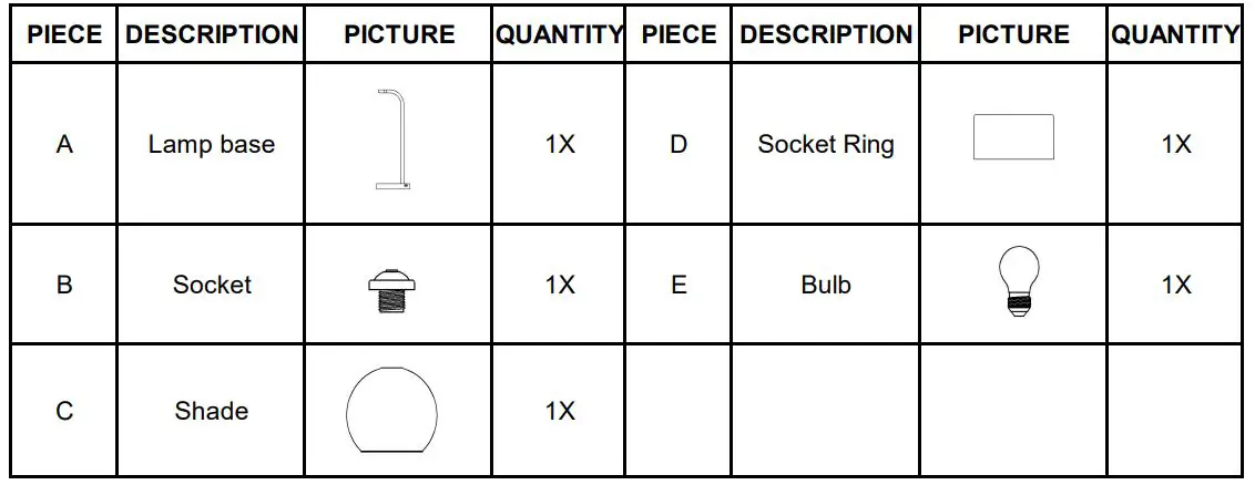 JONATHAN Y JYL1131A 20 Inch Industrial Contemporary LED Task Lamp - Part List and Hardware List
