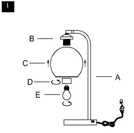 JONATHAN Y JYL1131A 20 Inch Industrial Contemporary LED Task Lamp - Step 1 Put the shade (C) on the Socket (B),then tighten the socket ring (D) onto the Sokcet (B)