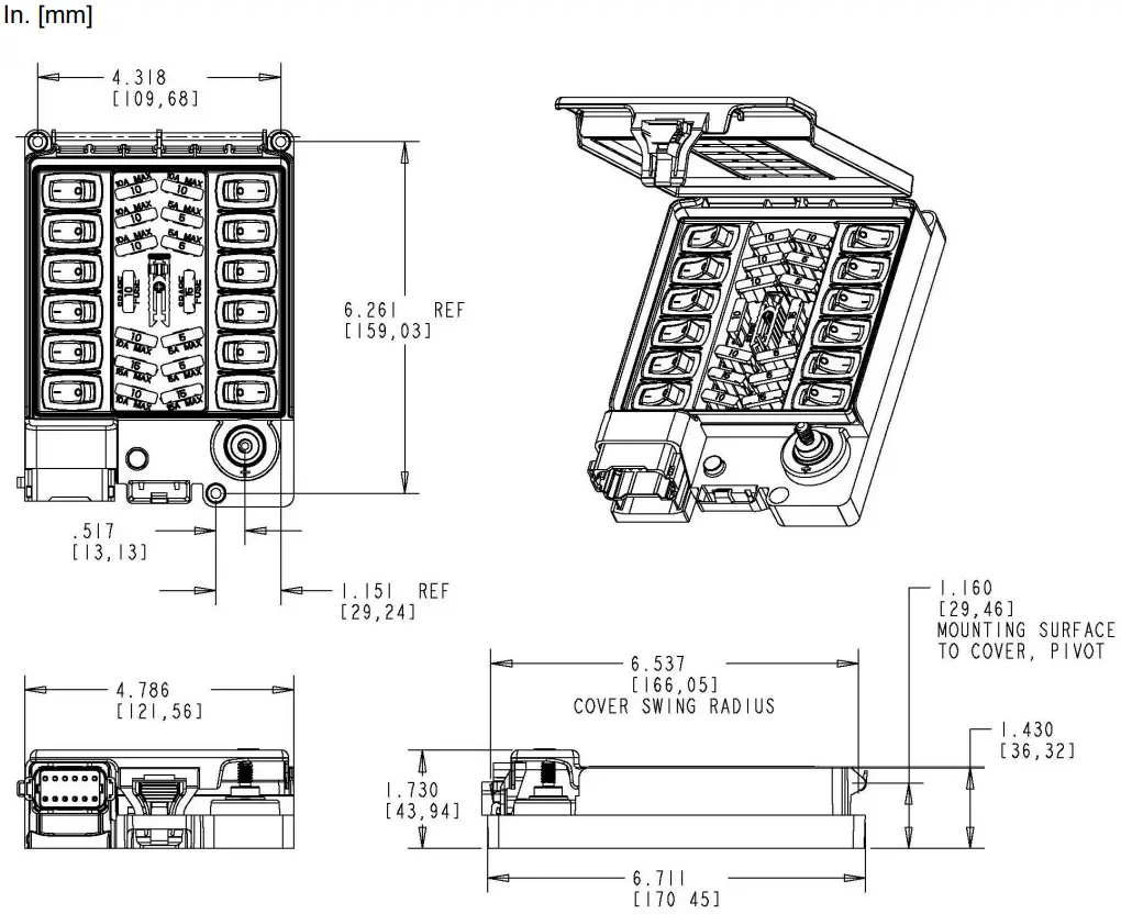 Maretron CBMD12 12 Channel Bypass Module - Mechanical Drawing