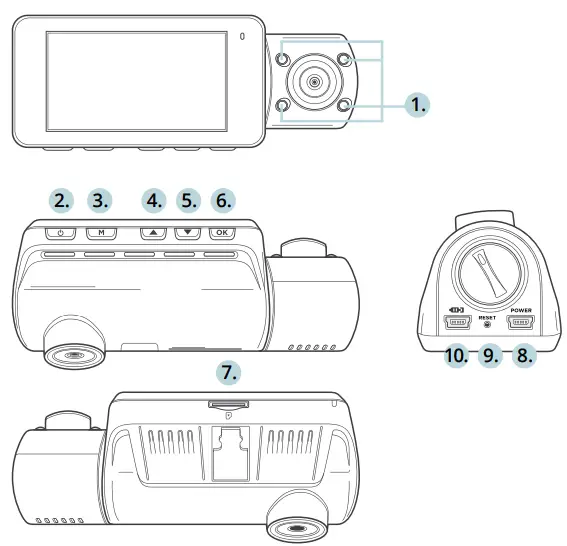 REXING V33 Plus Front Cabin and Rear Camera Dashcam - Device Layout