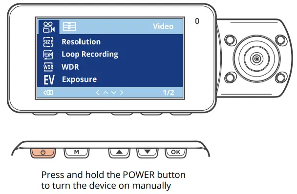 REXING V33 Plus Front Cabin and Rear Camera Dashcam -POWER button
