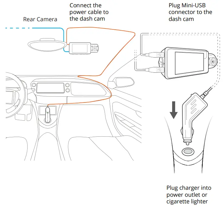 REXING V33 Plus Front Cabin and Rear Camera Dashcam - power cable