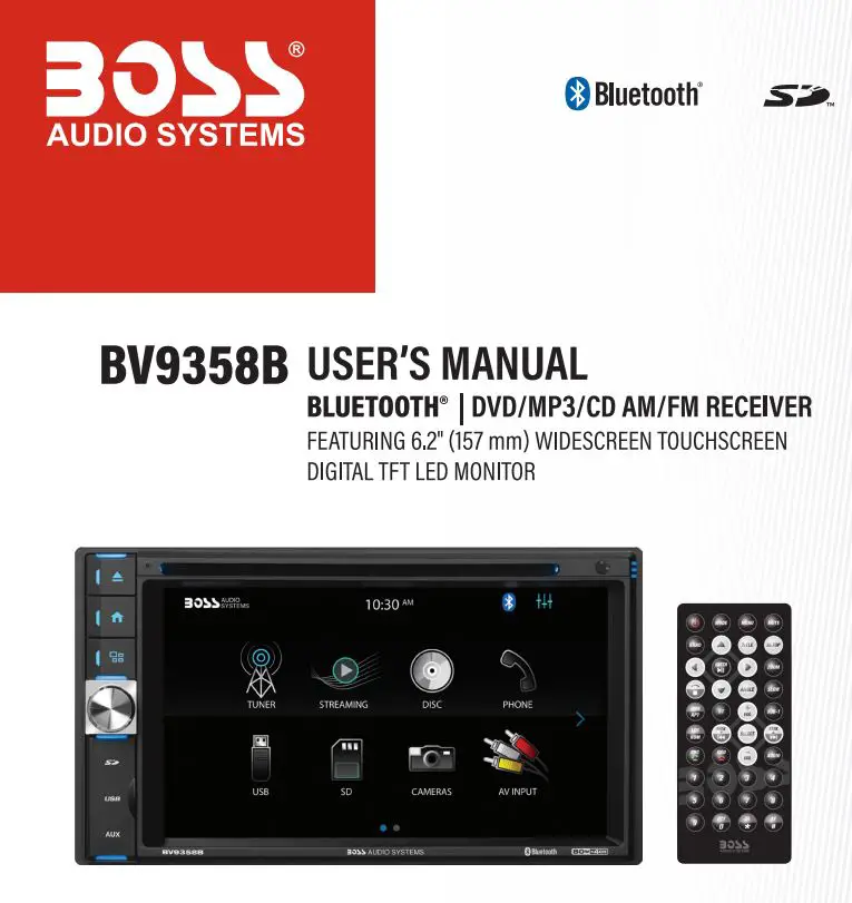 BOSS BV9358B Double DIN 6.2 Inch In Dash DVD CD AM FM Receiver with Bluetooth User Manual