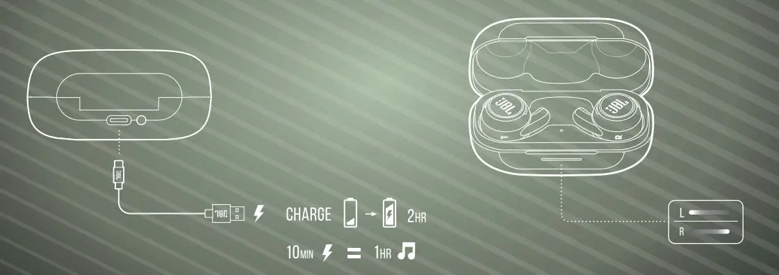 JBL REFLECT MINI NC Waterproof True Wireless Noise Cancelling Sport Earbuds User Guide - Charging