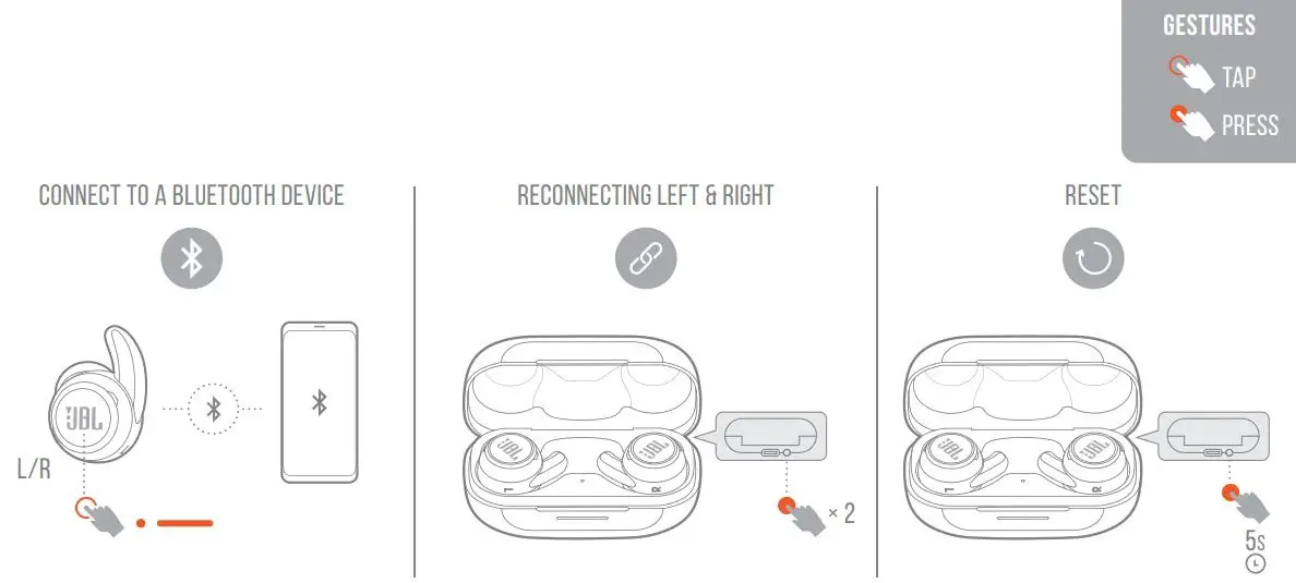 JBL REFLECT MINI NC Waterproof True Wireless Noise Cancelling Sport Earbuds User Guide - Manual Controls