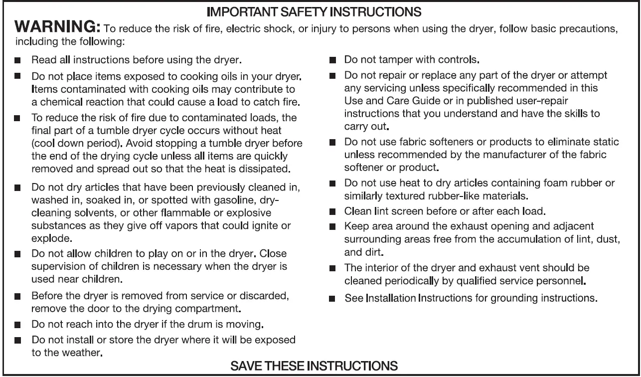 imprtant safety instruction
