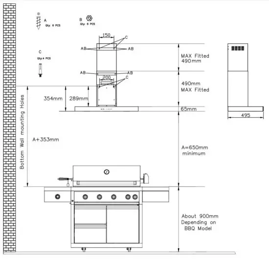 ARTUSI ACH9BBQB 90cm Wall Mounted BBQ Rangehood - INSTALLATION
