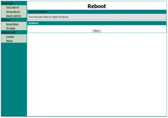 TRANSLITE TL MC84 Ethernet Over Coax Adapter - REBOOT MENU