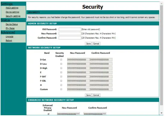 TRANSLITE TL MC84 Ethernet Over Coax Adapter - SECURITY MENU