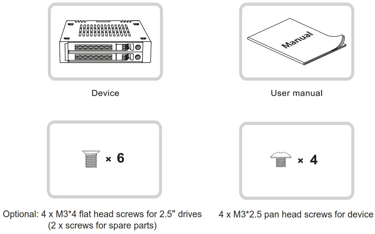 SAS SATA SSD HDD Mobile Rack- package Contents-