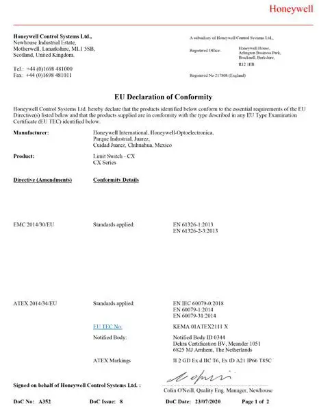 Honeywell CX SERIES MICRO SWITCH - 3