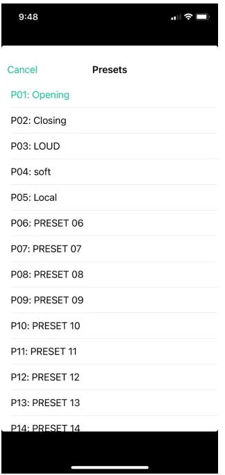 Preset list