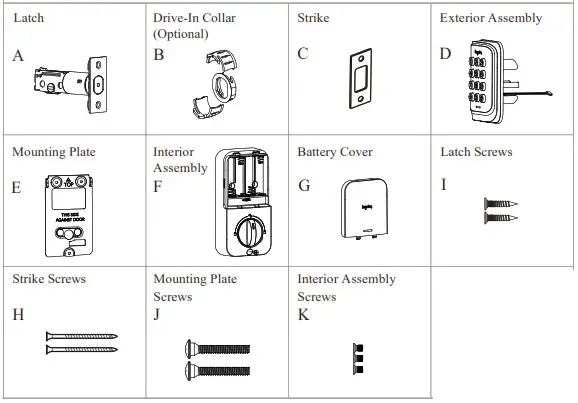 hugolog keyless entry door lock - Parts List