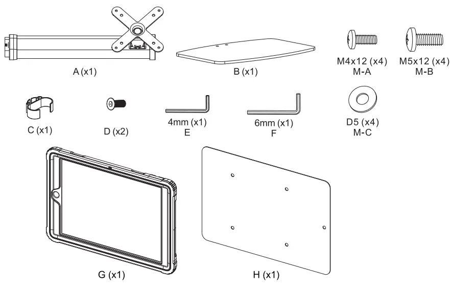 CTA PAD WADMQR Digital Height Adjustable Mount - Package Contents