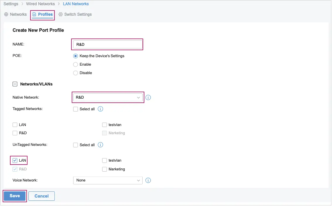 Creating Port Profiles R&D Network