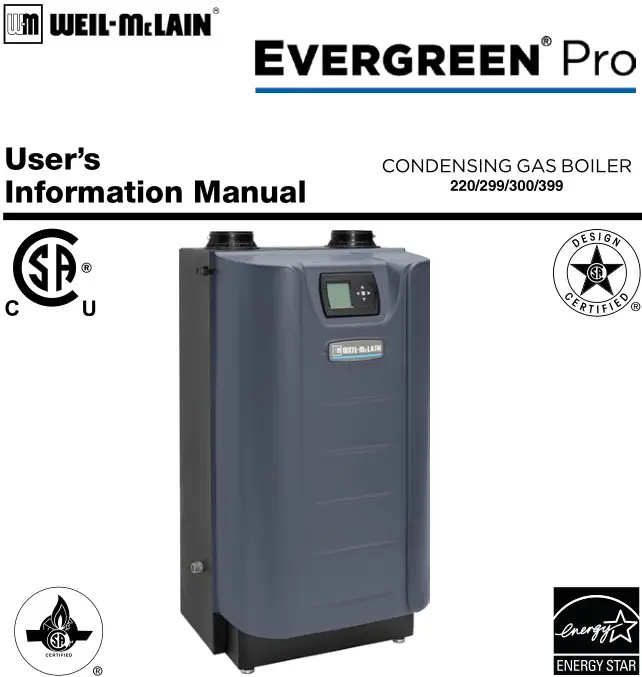WEIL-McLAIN 383900000 220 Evergreen Pro Condensing Gas Boiler User Manual