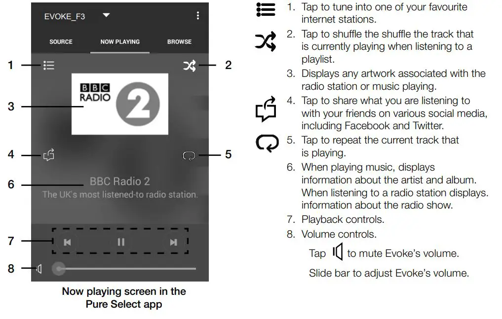 PURE 1492703 Evoke F3 with Bluetooth User Guide - Pure Select app controls