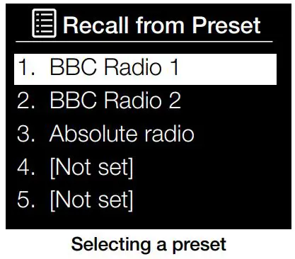 PURE 1492703 Evoke F3 with Bluetooth User Guide - Storing a preset