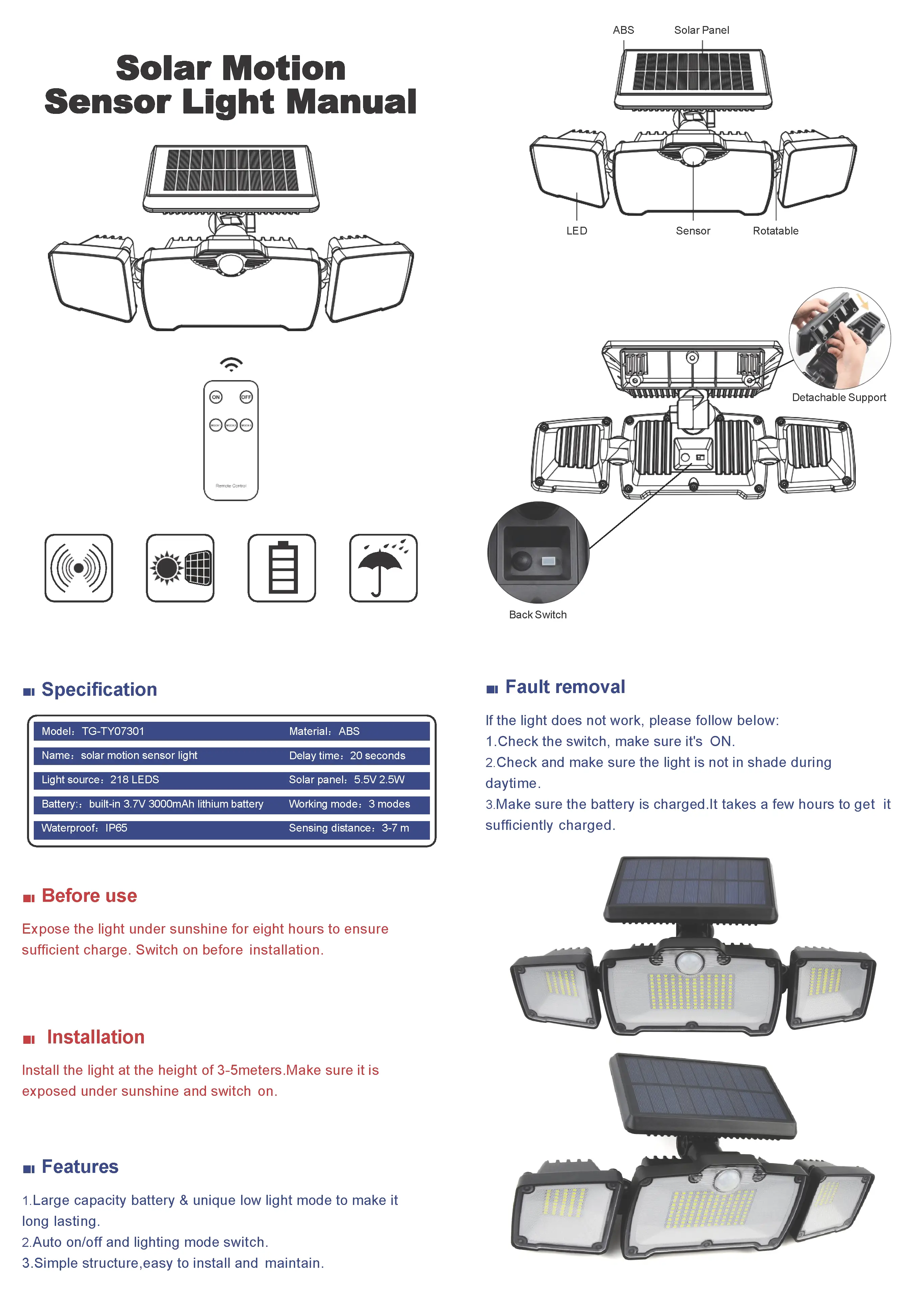 Solar Motion Sensor Light TG-TY07301