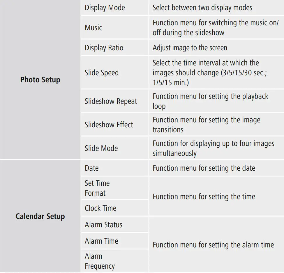 hama 00095291 Digital Photo Frame Instruction Manual - System settings