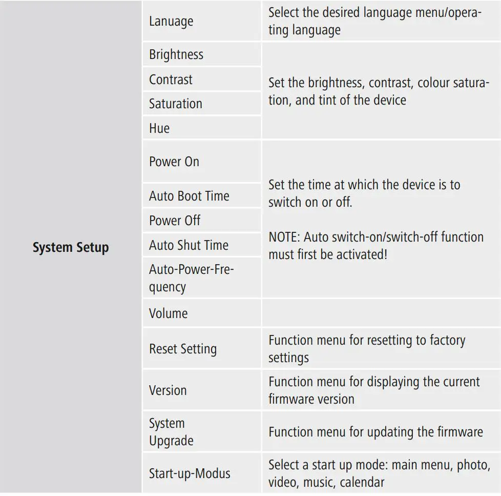 hama 00095291 Digital Photo Frame Instruction Manual - System settings
