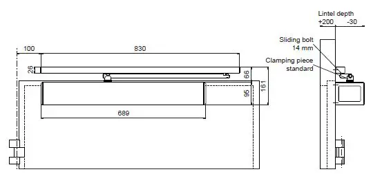 ETS door mounted with special long track arm and automated pull function (hinge side)