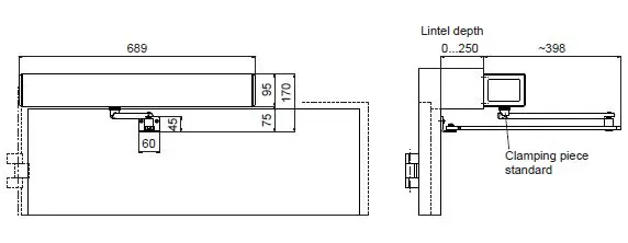 ETS with standard arm and automated push action (opposite hinge)