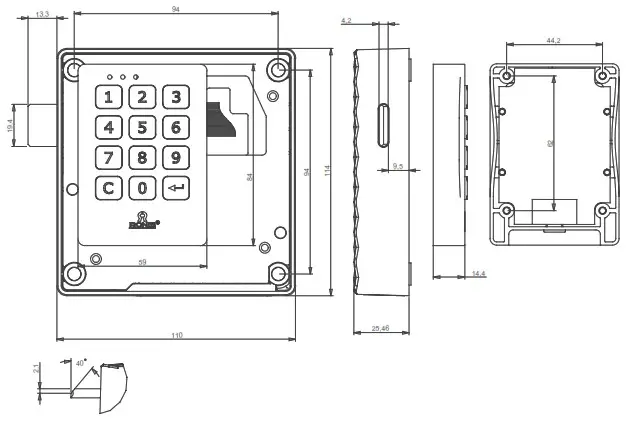 RONIS Tronic Pro Professional Alone Electronic Lock - Measurements
