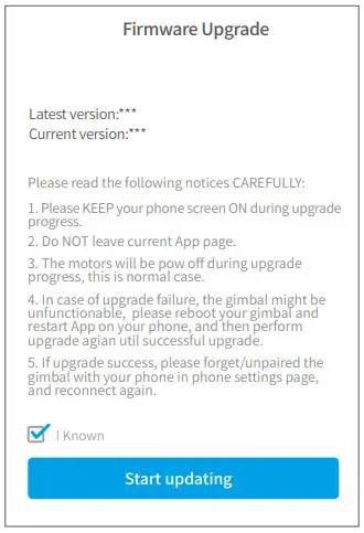 FEIYUTEK VIMBLE 2 3-Axis Stabilized Handheld Gimbal for Smartphone User Manual - Firmware upgrade